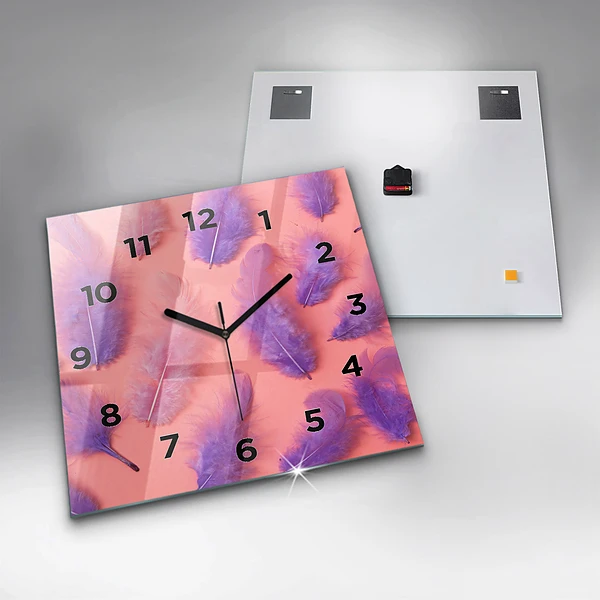 Wanduhr quadratisch Bunte Federn