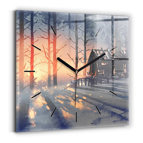 Wanduhr quadratisch mit motiv Winterlandschaft mit Bäumen