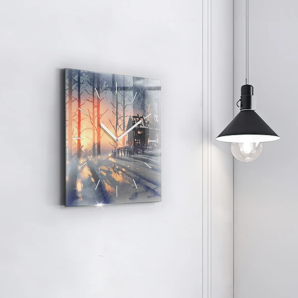 Wanduhr quadratisch mit motiv Winterlandschaft mit Bäumen