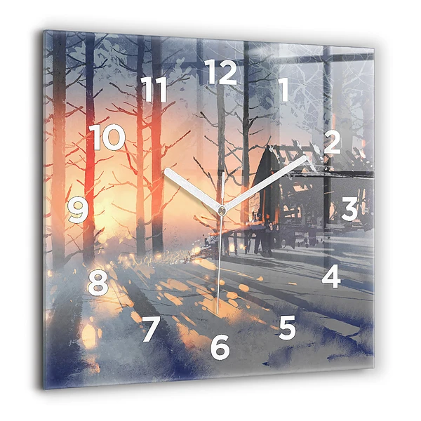Wanduhr quadratisch mit motiv Winterlandschaft mit Bäumen