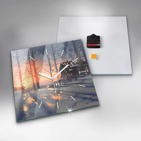 Wanduhr quadratisch mit motiv Winterlandschaft mit Bäumen