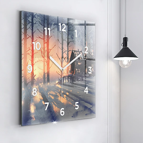 Wanduhr quadratisch mit motiv Winterlandschaft mit Bäumen