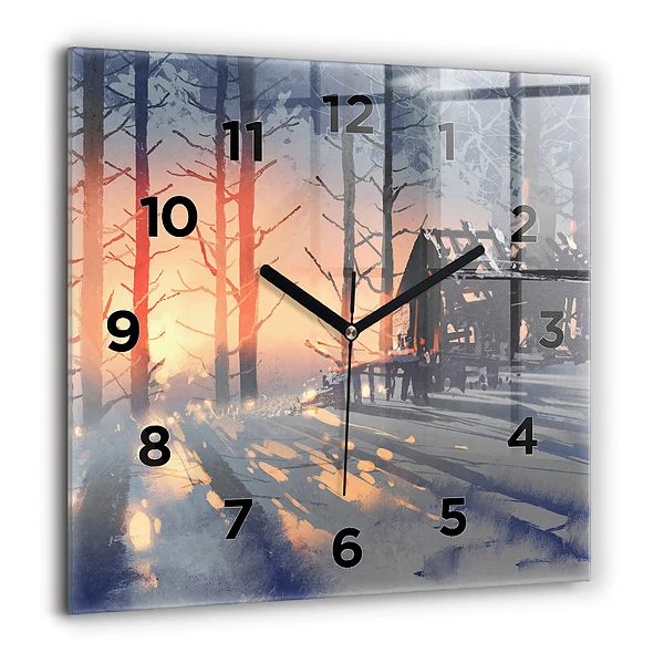 Wanduhr quadratisch mit motiv Winterlandschaft mit Bäumen