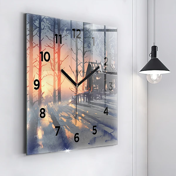 Wanduhr quadratisch mit motiv Winterlandschaft mit Bäumen
