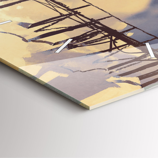 Wanduhr quadratisch Mann auf einer alten Brücke