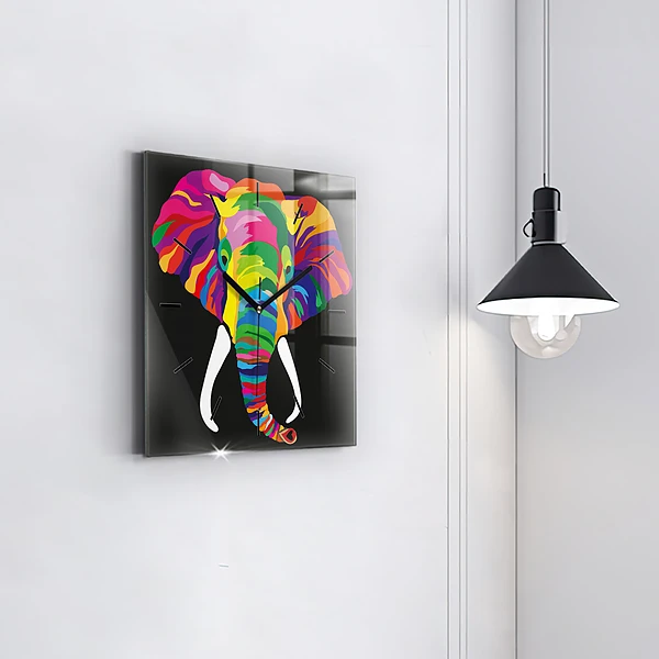 Wanduhr modern quadratisch Gefärbter Elefant