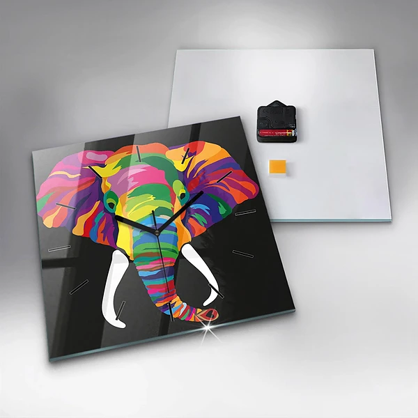 Wanduhr modern quadratisch Gefärbter Elefant