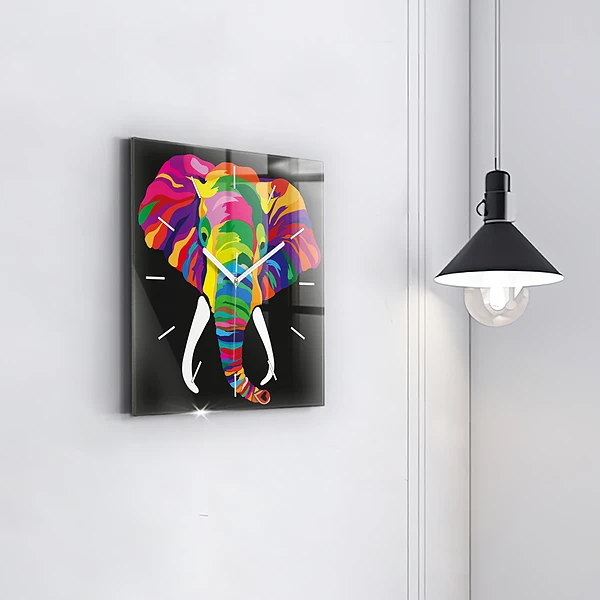 Wanduhr modern quadratisch Gefärbter Elefant