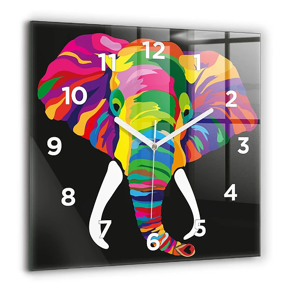 Wanduhr modern quadratisch Gefärbter Elefant