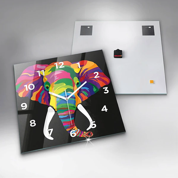 Wanduhr modern quadratisch Gefärbter Elefant