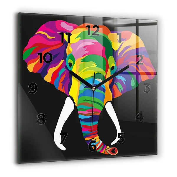 Wanduhr modern quadratisch Gefärbter Elefant