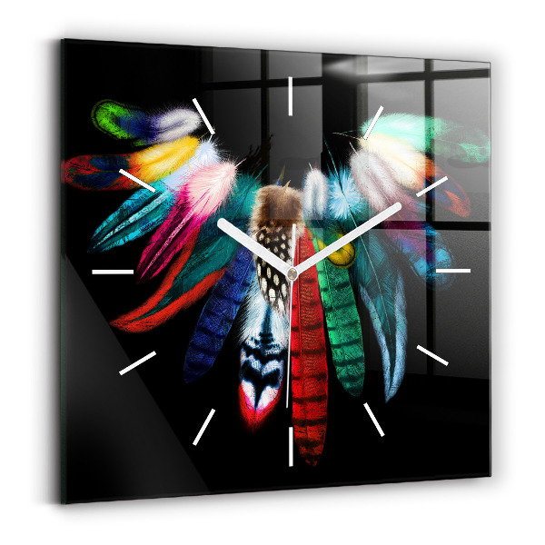 Wanduhr quadratisch mit motiv Bunte Vogelfedern