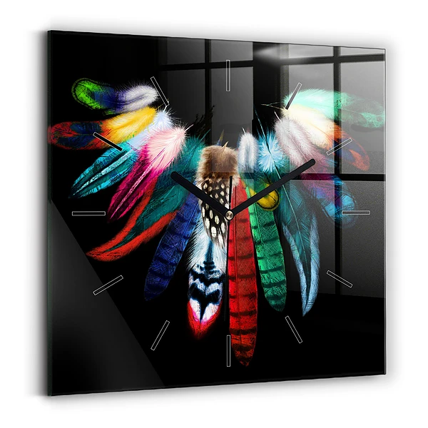 Wanduhr quadratisch mit motiv Bunte Vogelfedern