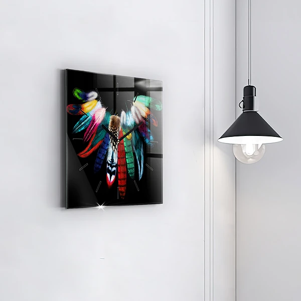 Wanduhr quadratisch mit motiv Bunte Vogelfedern