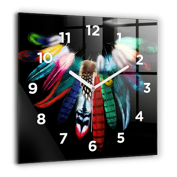 Wanduhr quadratisch mit motiv Bunte Vogelfedern