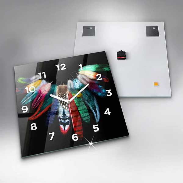 Wanduhr quadratisch mit motiv Bunte Vogelfedern