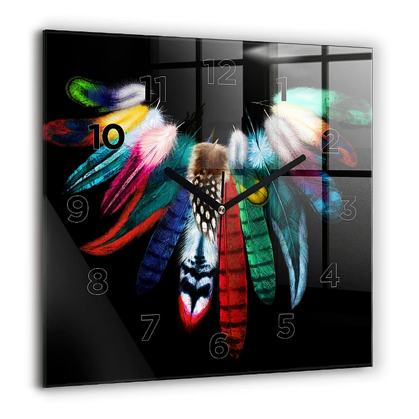 Wanduhr quadratisch mit motiv Bunte Vogelfedern