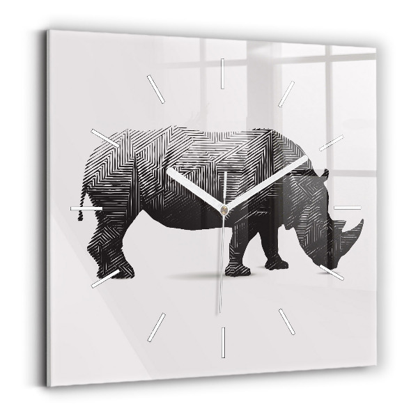 Wanduhr quadratisch mit motiv Rhinozeros Linienkunst