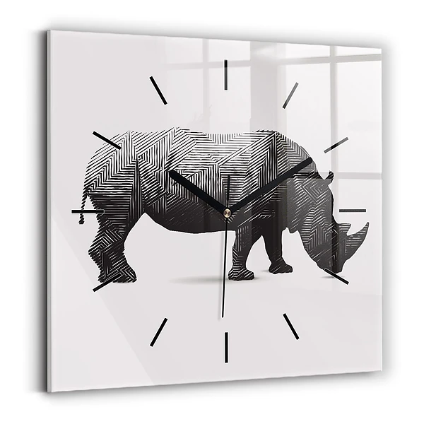 Wanduhr quadratisch mit motiv Rhinozeros Linienkunst