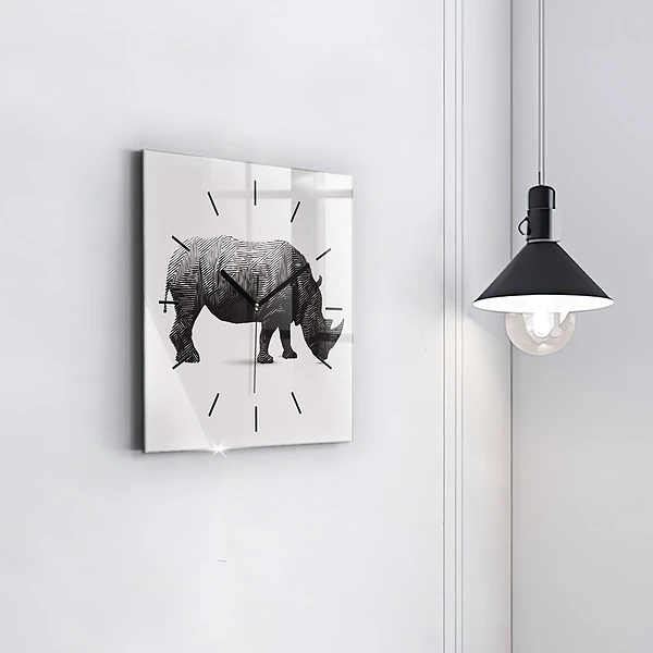 Wanduhr quadratisch mit motiv Rhinozeros Linienkunst