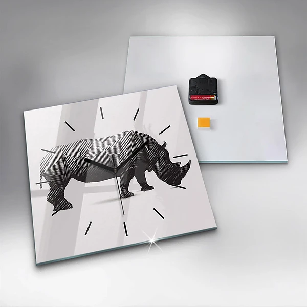 Wanduhr quadratisch mit motiv Rhinozeros Linienkunst