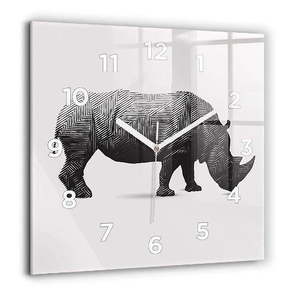 Wanduhr quadratisch mit motiv Rhinozeros Linienkunst