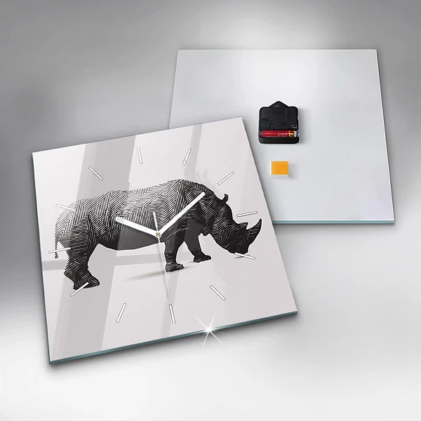 Wanduhr quadratisch mit motiv Rhinozeros Linienkunst