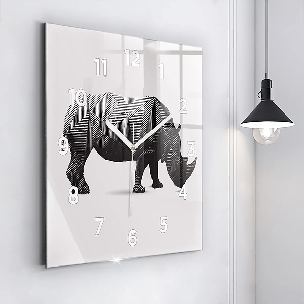 Wanduhr quadratisch mit motiv Rhinozeros Linienkunst