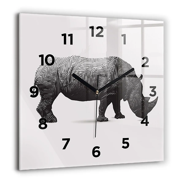 Wanduhr quadratisch mit motiv Rhinozeros Linienkunst