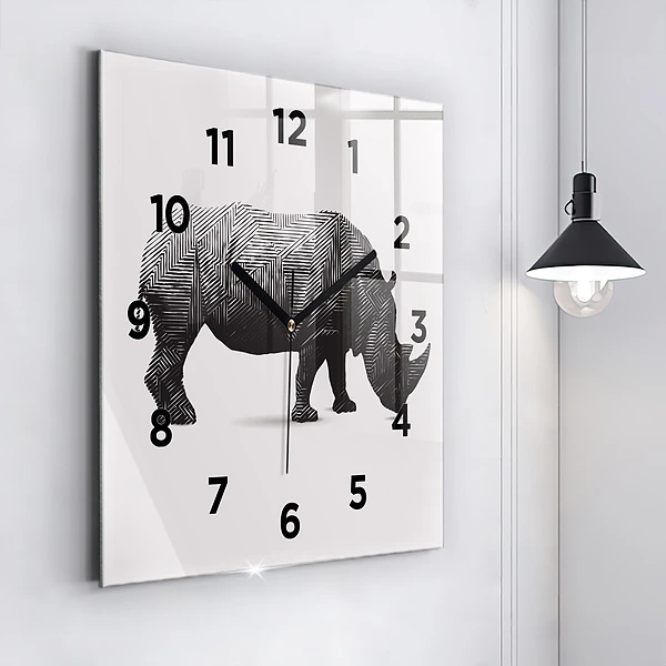 Wanduhr quadratisch mit motiv Rhinozeros Linienkunst