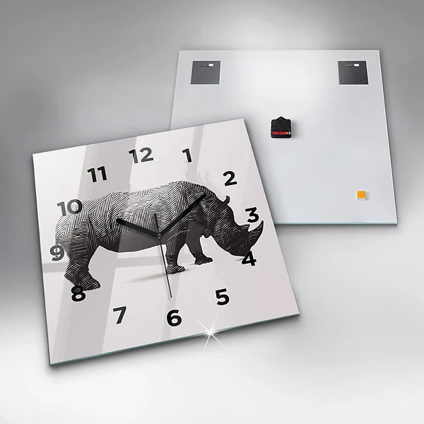Wanduhr quadratisch mit motiv Rhinozeros Linienkunst