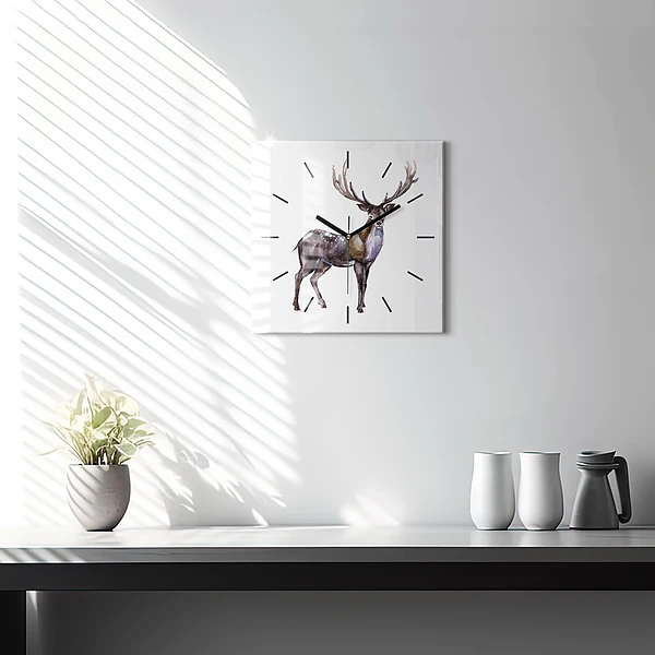 Wanduhr modern quadratisch Hirsch, König der Wildnis