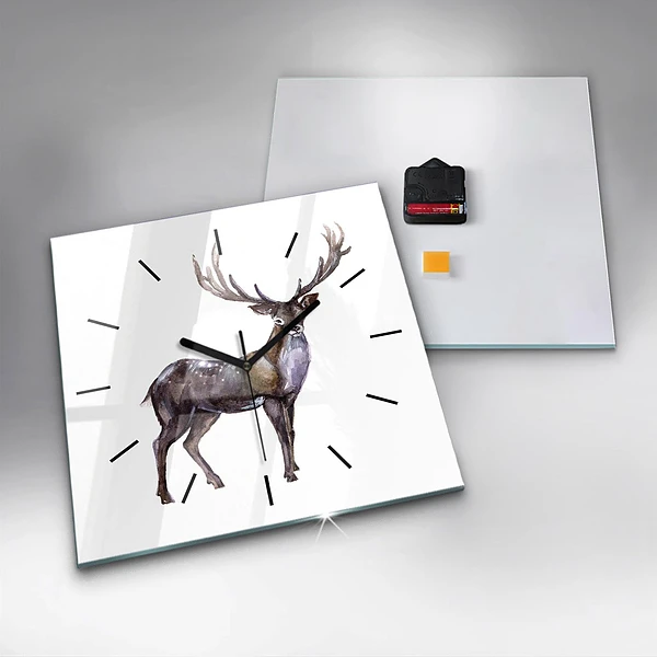 Wanduhr modern quadratisch Hirsch, König der Wildnis