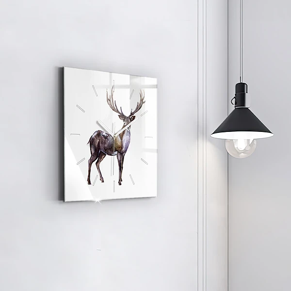 Wanduhr modern quadratisch Hirsch, König der Wildnis
