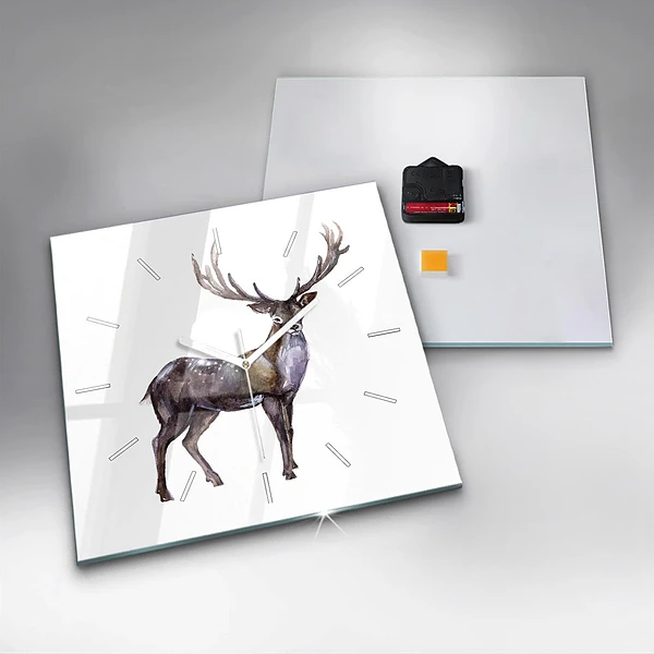 Wanduhr modern quadratisch Hirsch, König der Wildnis