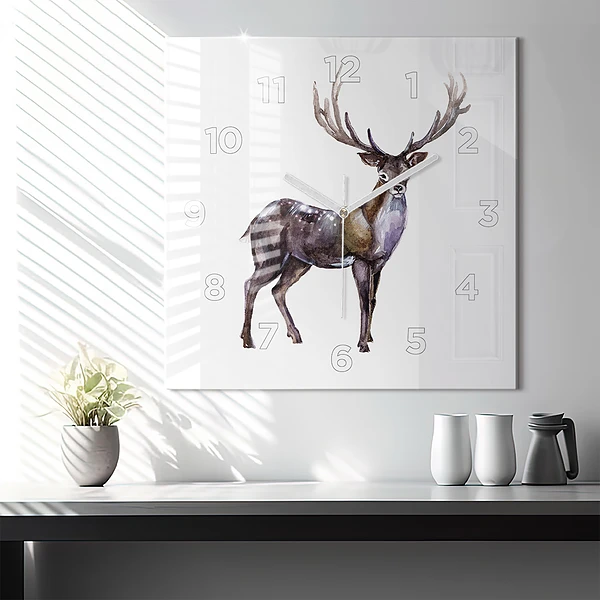 Wanduhr modern quadratisch Hirsch, König der Wildnis