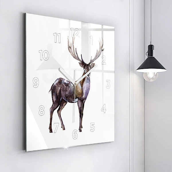 Wanduhr modern quadratisch Hirsch, König der Wildnis