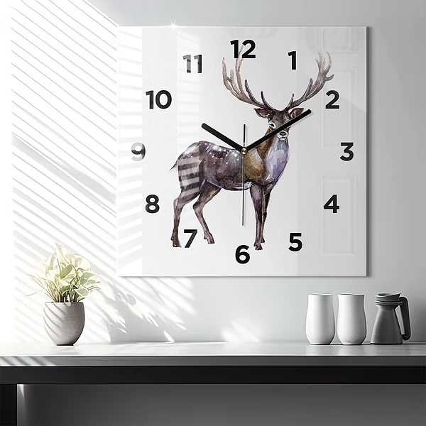 Wanduhr modern quadratisch Hirsch, König der Wildnis