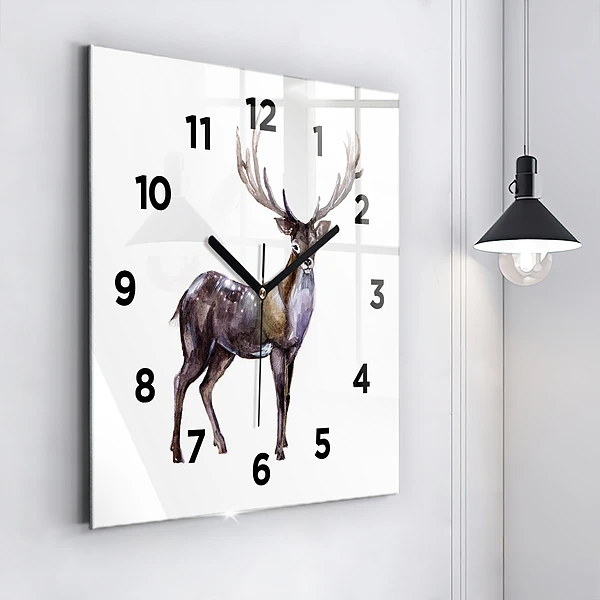 Wanduhr modern quadratisch Hirsch, König der Wildnis