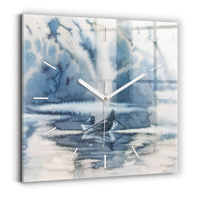 Wanduhr quadratisch mit motiv Fischer auf einem See