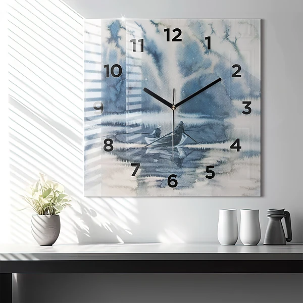 Wanduhr quadratisch mit motiv Fischer auf einem See