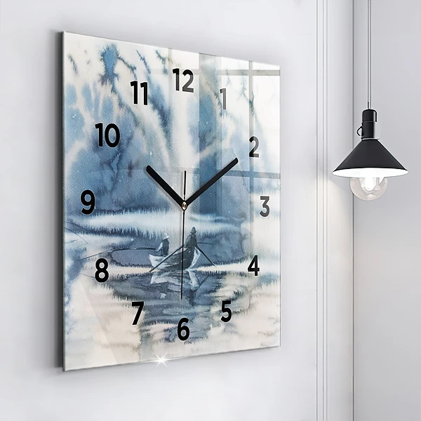 Wanduhr quadratisch mit motiv Fischer auf einem See