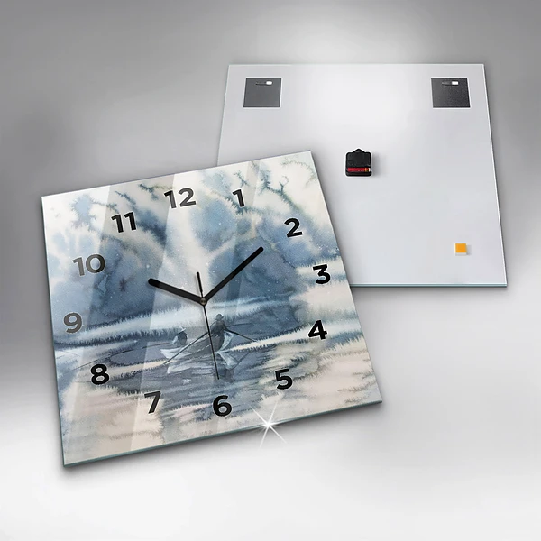 Wanduhr quadratisch mit motiv Fischer auf einem See