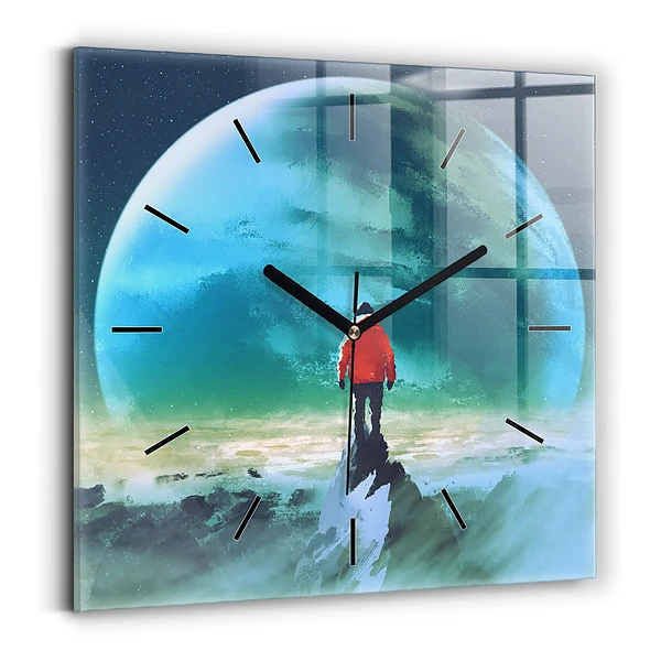 Wanduhr modern quadratisch Mann auf dem Mond