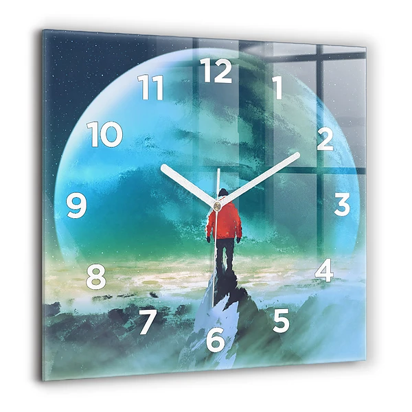 Wanduhr modern quadratisch Mann auf dem Mond