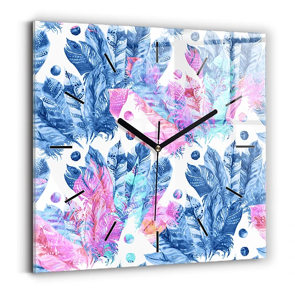 Wanduhr quadratisch mit motiv Bunte Federn