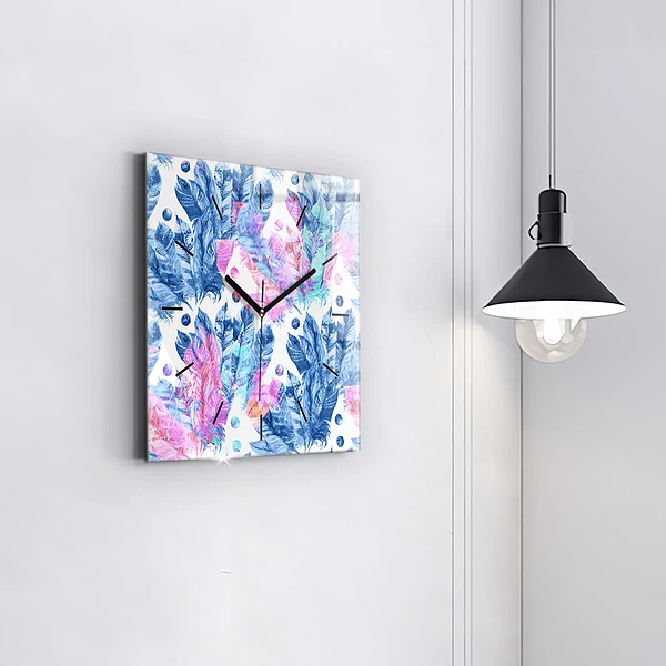 Wanduhr quadratisch mit motiv Bunte Federn