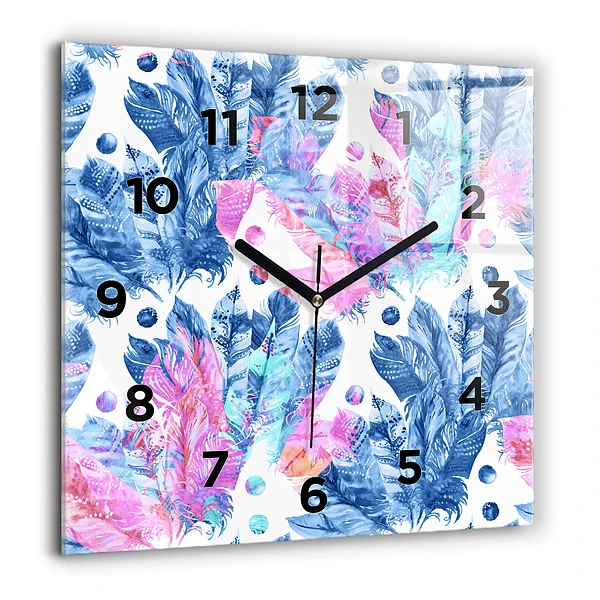 Wanduhr quadratisch mit motiv Bunte Federn