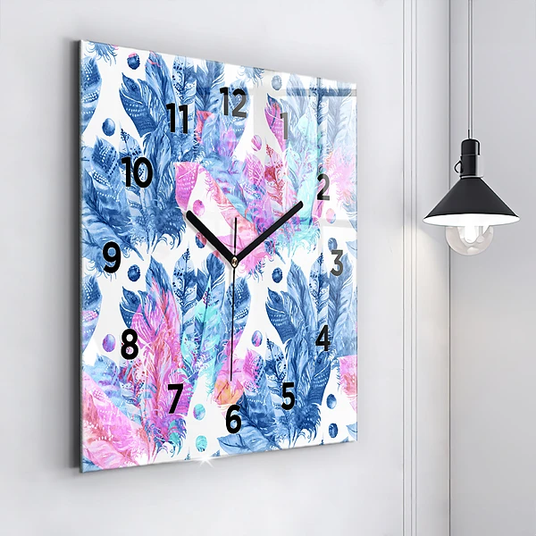 Wanduhr quadratisch mit motiv Bunte Federn