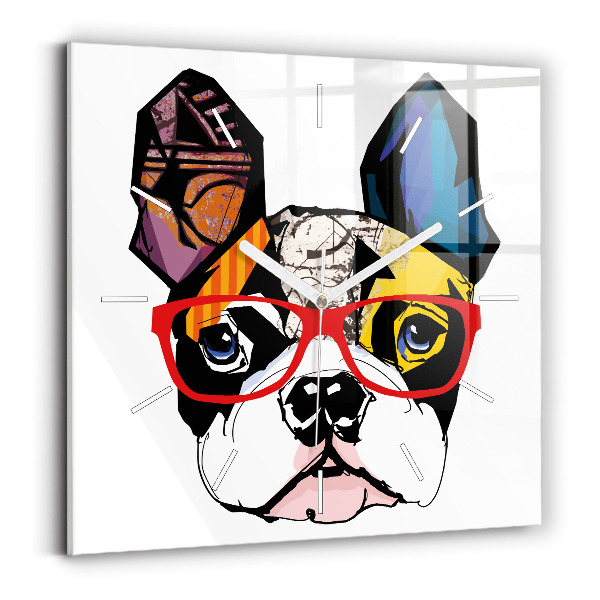 Wanduhr quadratisch Französische Bulldogge mit Brille